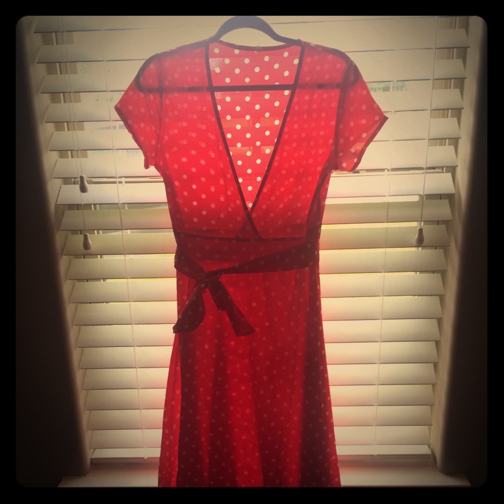 Long red and white polkadot dress never been worn